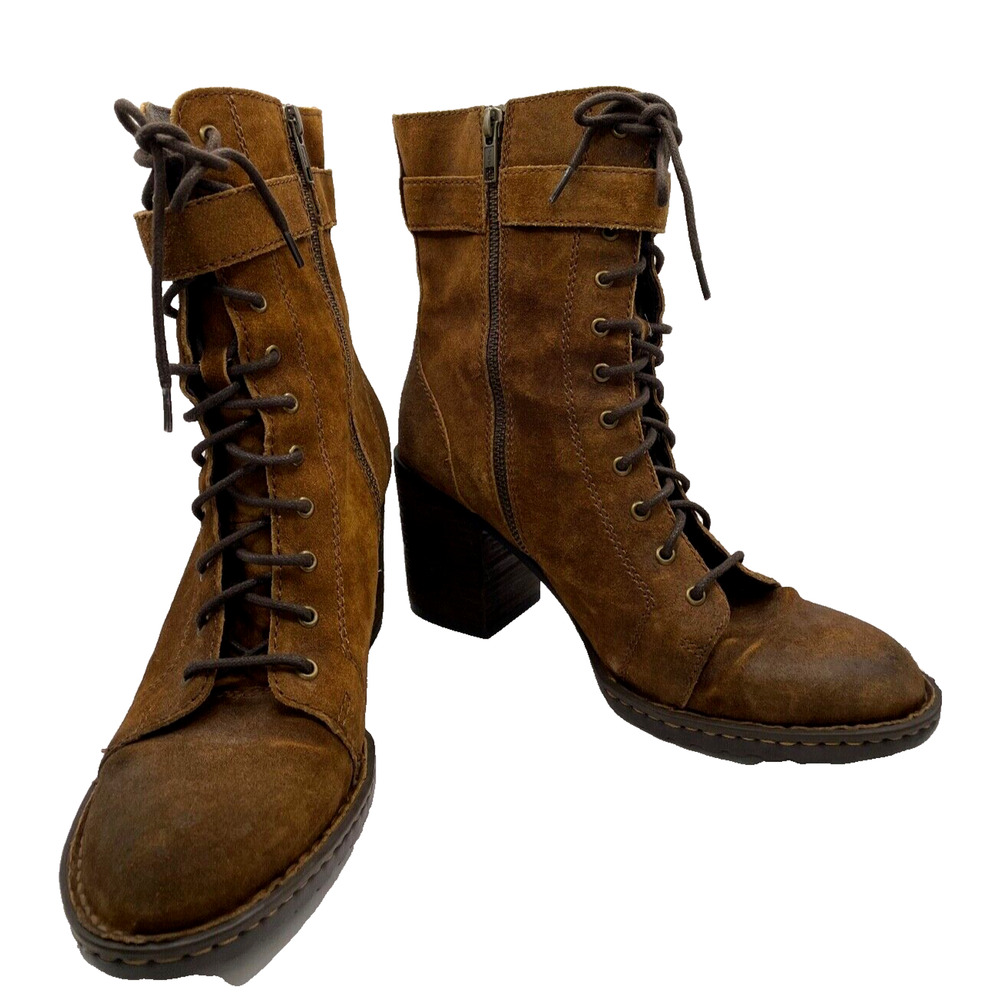 BORN Women's Block Heel-Rust Brown Tobacco Distressed Suede Boots Size 8.5